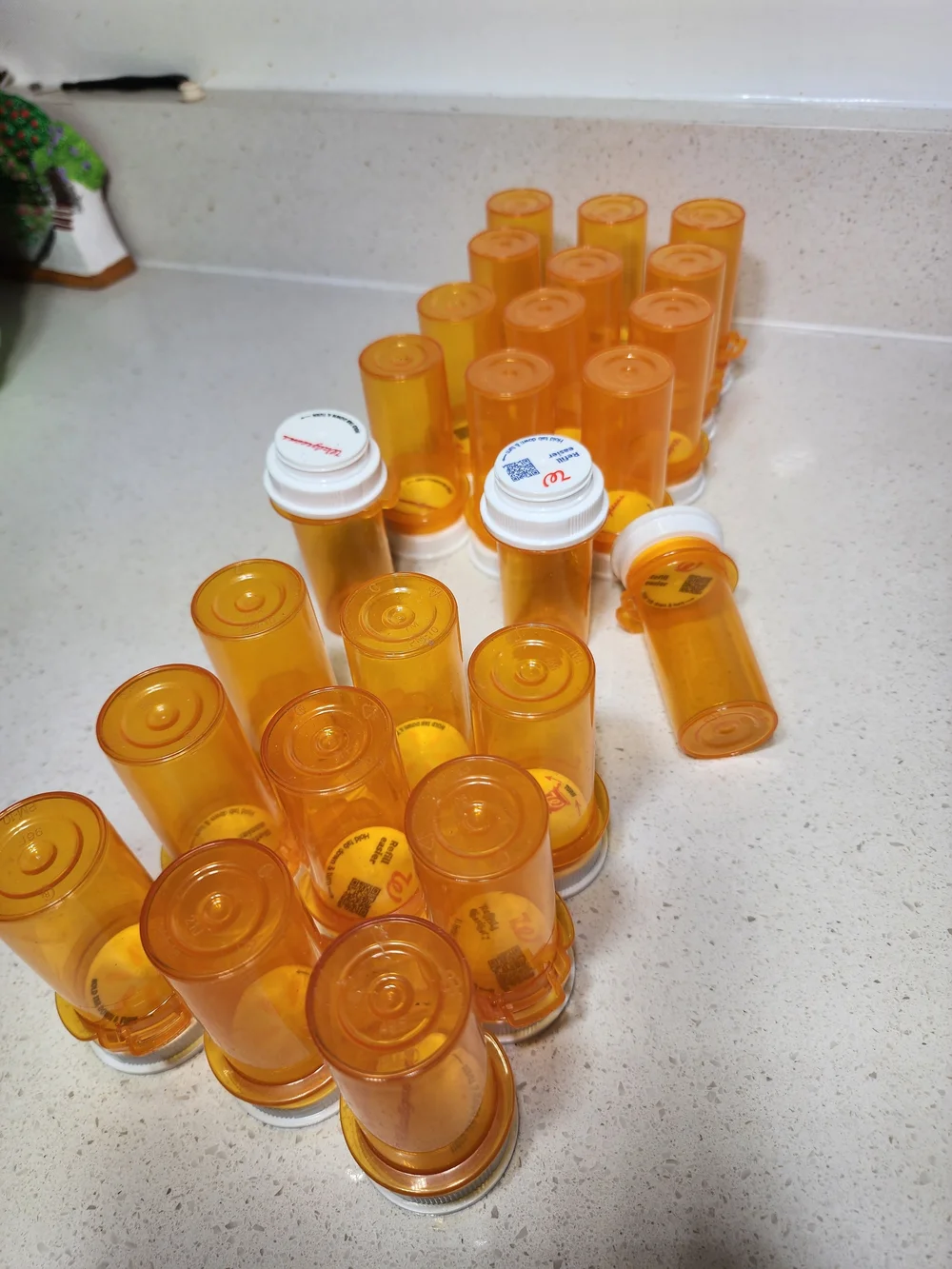 Amber Prescription Empty Pill Bottles with White Caps For Crafting 24 Ct.